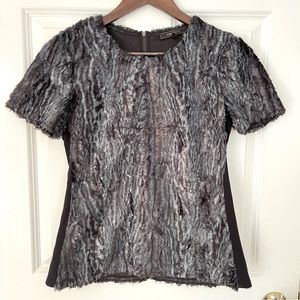 BCBGMaxAzria Ash Blue Faux Fur Tulum Top